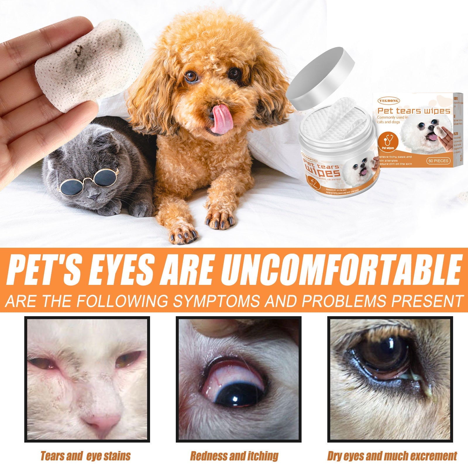 Pet Wipes, Dogs And Cat Stains Cleaning Wipes