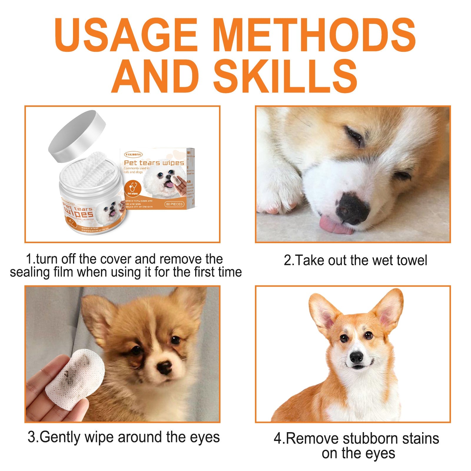 Pet Wipes, Dogs And Cat Stains Cleaning Wipes